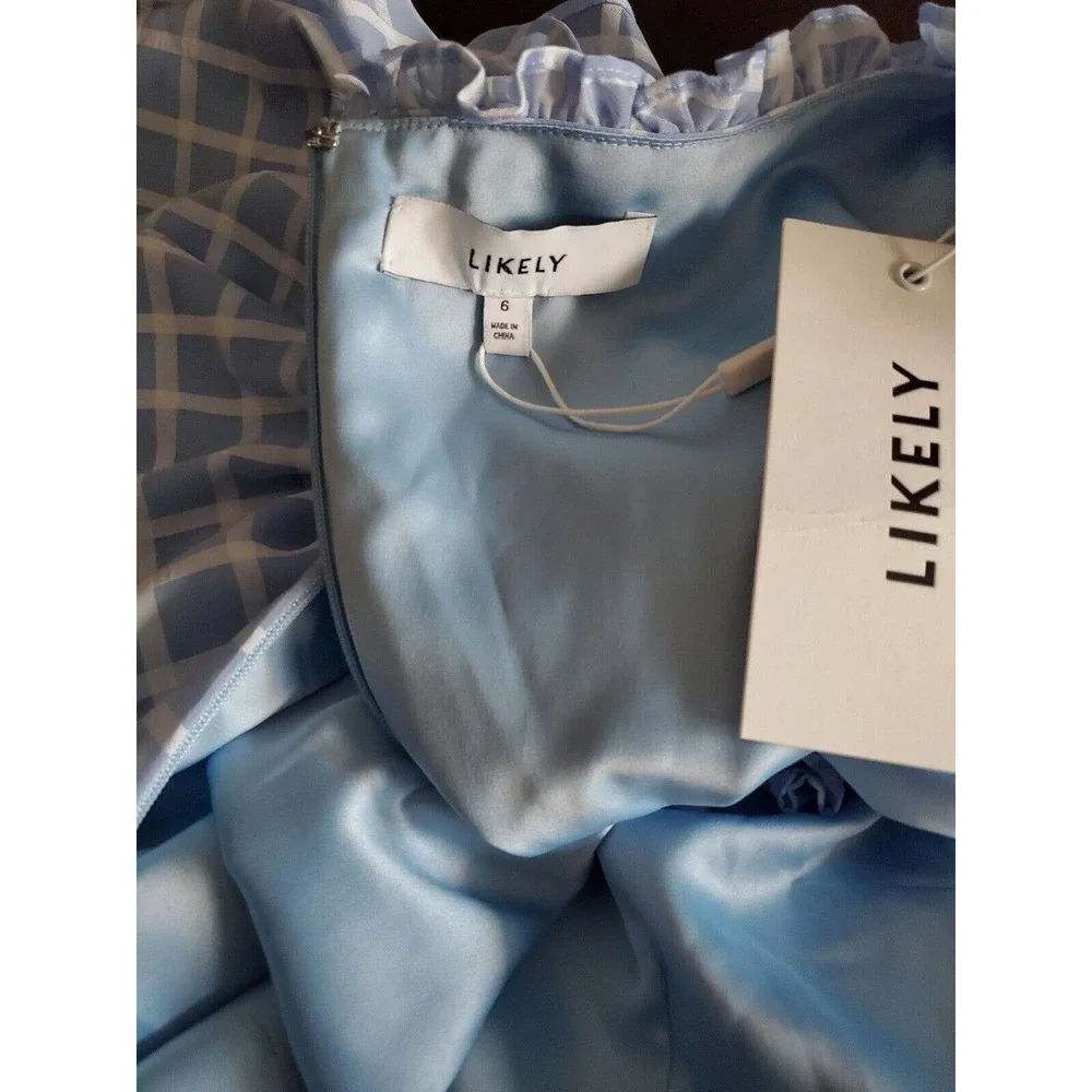 Likely Lula Ruffle Dress In Blue Plaid Women's Size 6 Boho Chic